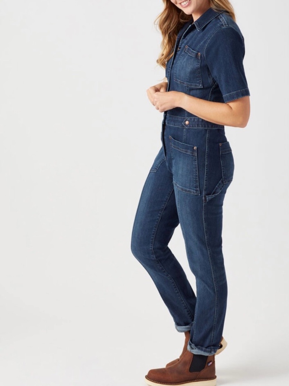 Duluth Trading Double Flex Denim COOLMAX Coverall Women 6 Short Stretch Workwear - Picture 8 of 16